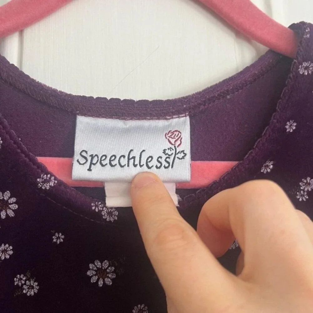 Vintage Y2K Purple Velvet Girls Dress Floral Long Sleeve Empire Waist Size‎ 6
